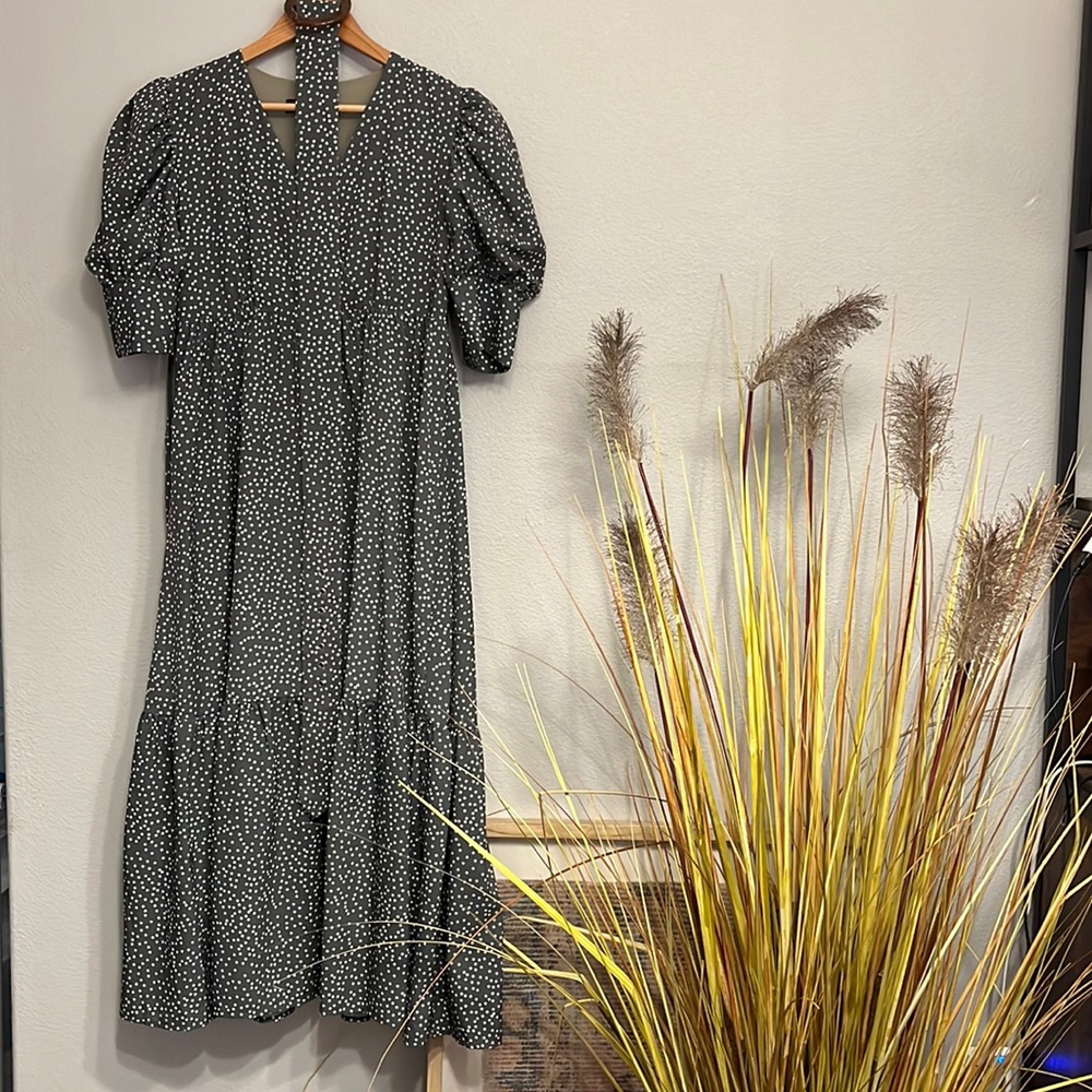 OPT Women’s Long Green Polka Dot Dress with Matching Belt Size Medium